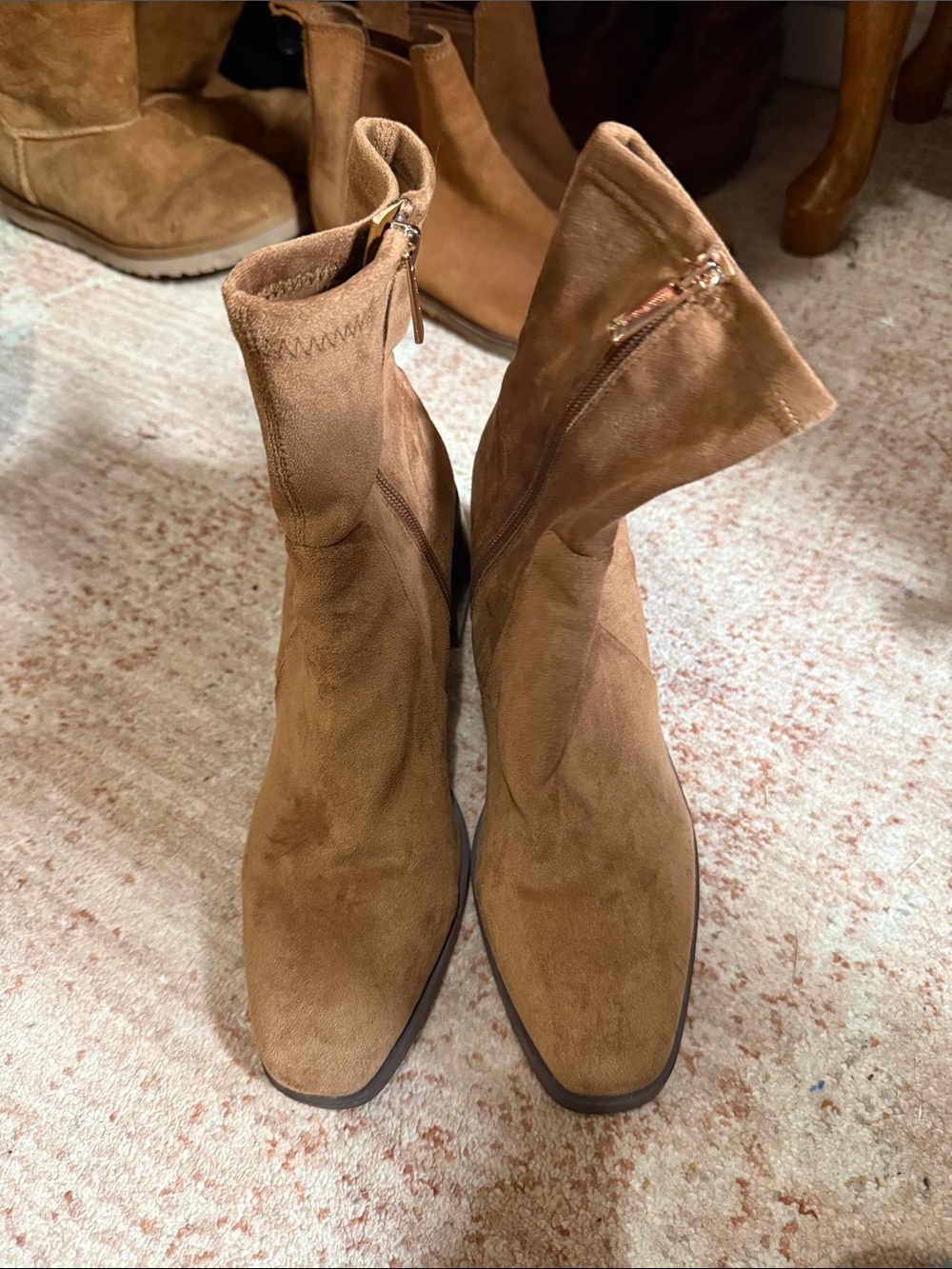 Anne Klein Tan Suede Ankle Booties with Side Zip